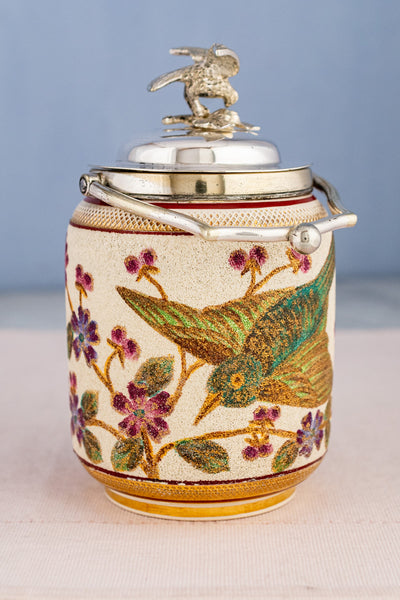Antique Silverplate & Porcelain Demi Biscuit Jar