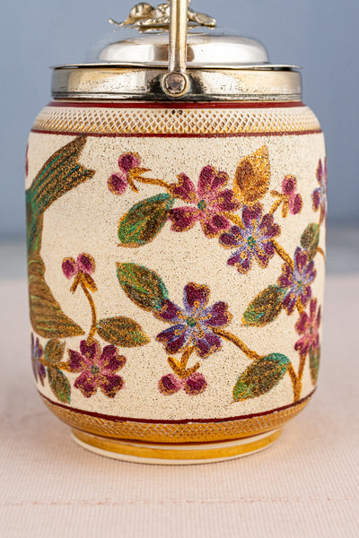 Antique Silverplate & Porcelain Demi Biscuit Jar