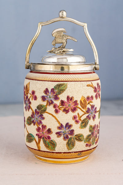 Antique Silverplate & Porcelain Demi Biscuit Jar