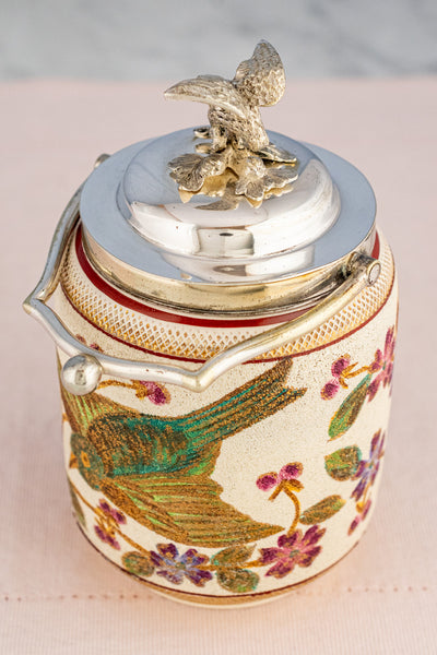Antique Silverplate & Porcelain Demi Biscuit Jar