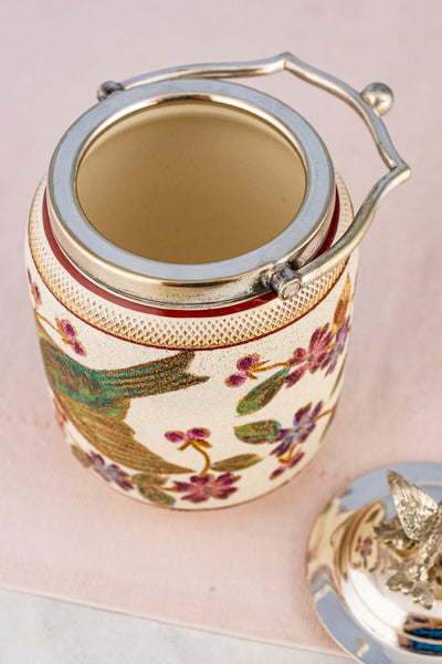 Antique Silverplate & Porcelain Demi Biscuit Jar