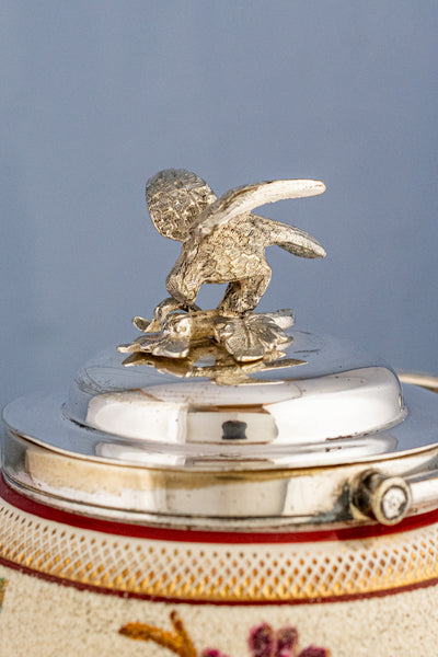 Antique Silverplate & Porcelain Demi Biscuit Jar