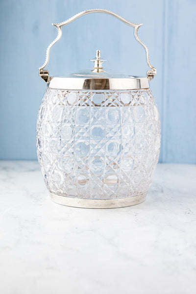 Antique Silverplate and Cut Crystal Biscuit Barrel