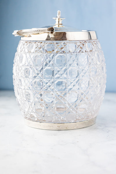 Antique Silverplate and Cut Crystal Biscuit Barrel