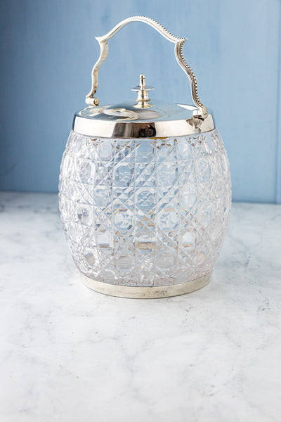 Antique Silverplate and Cut Crystal Biscuit Barrel