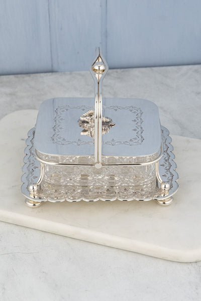 Antique Silverplate and Glass Sardine Box