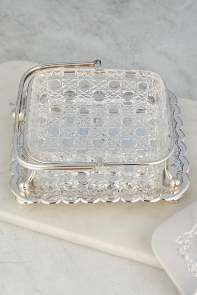 Antique Silverplate and Glass Sardine Box