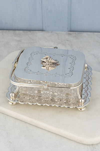 Antique Silverplate and Glass Sardine Box