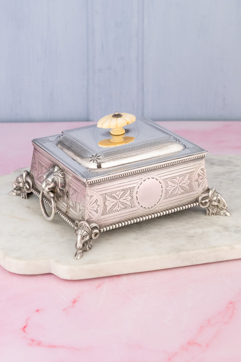 Antique Silverplate and Glass Sardine Box, image 1 of 14