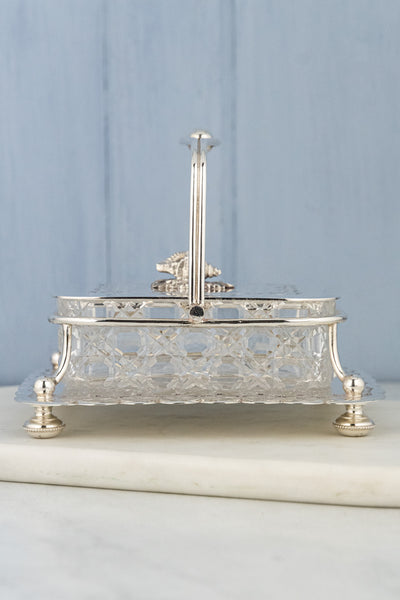Antique Silverplate and Glass Sardine Box