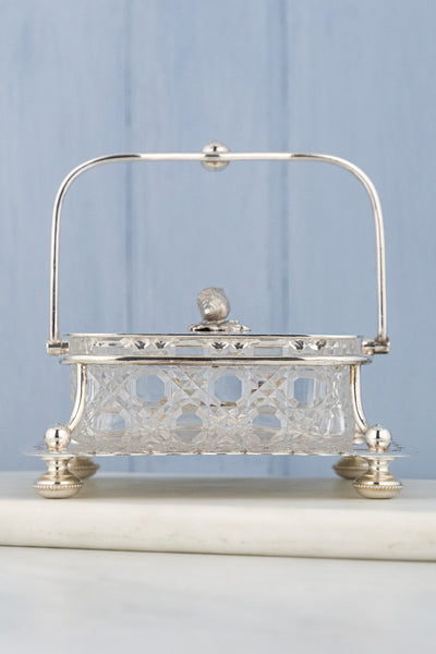 Antique Silverplate and Glass Sardine Box