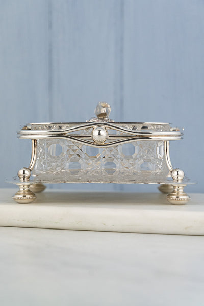 Antique Silverplate and Glass Sardine Box