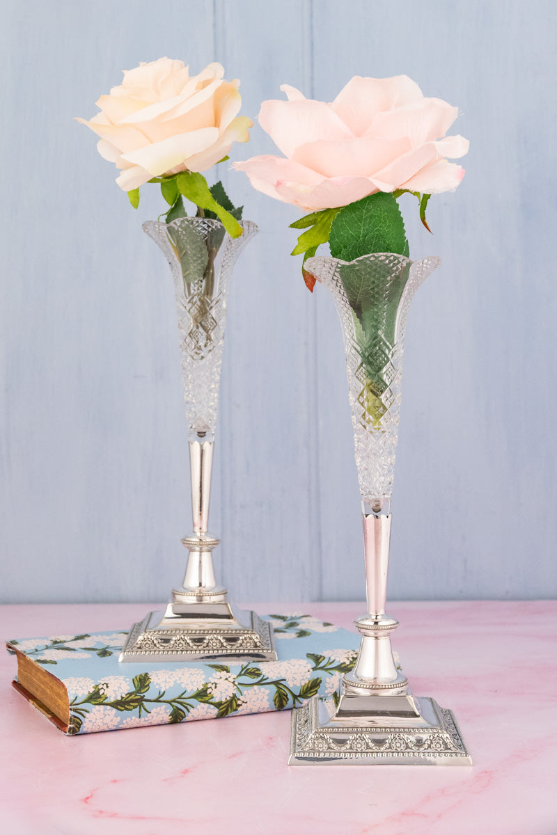 Antique Silverplate and Glass Vase Pair, image 1 of 7