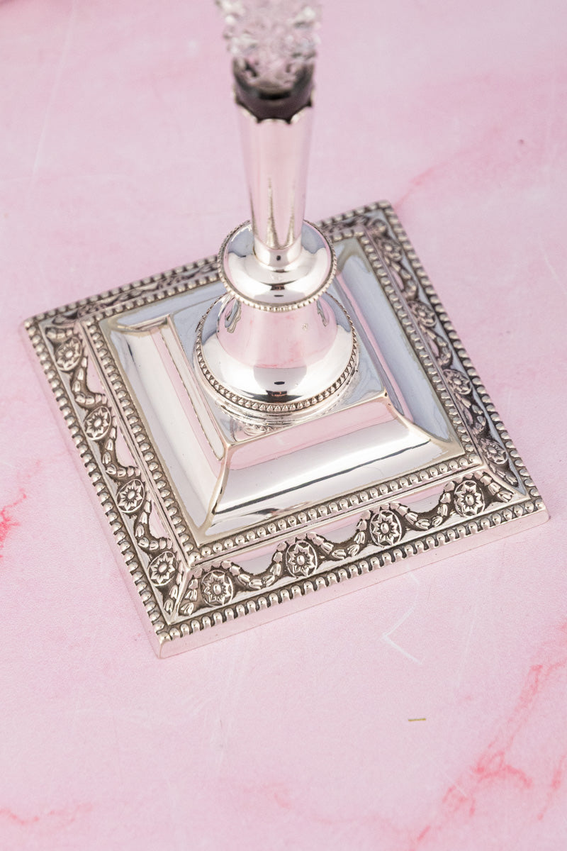 Antique Silverplate and Glass Vase Pair, image 5 of 7