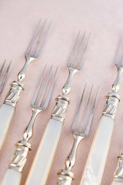 Antique Silverplate and Mother-of-Pearl Fruit & Dessert Set - Service for 12