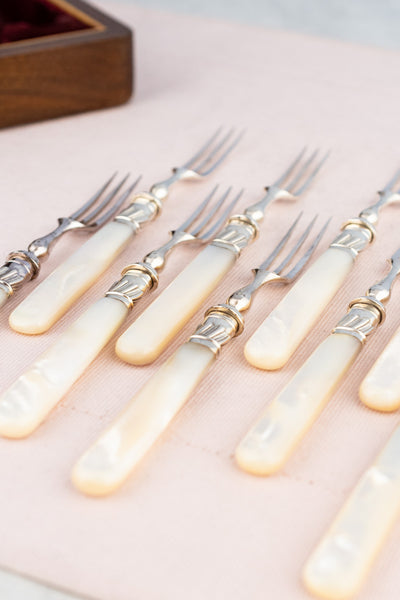 Antique Silverplate and Mother-of-Pearl Fruit & Dessert Set - Service for 12