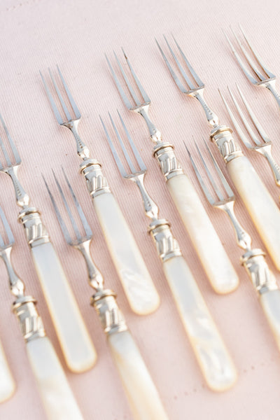 Antique Silverplate and Mother-of-Pearl Fruit & Dessert Set - Service for 12