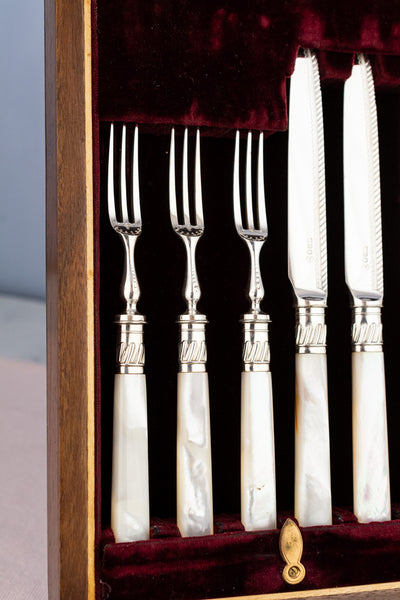 Antique Silverplate and Mother-of-Pearl Fruit & Dessert Set - Service for 12