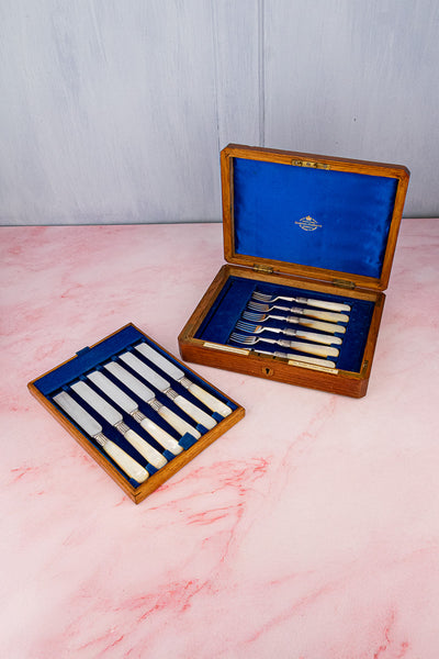 Antique Silverplate and Mother-of-Pearl Luncheon & Dessert Set - Service for 6