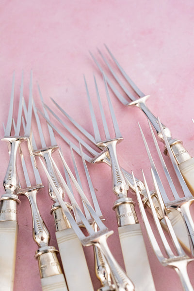 Antique Silverplate and Mother-of-Pearl Luncheon & Dessert Set - Service for 12