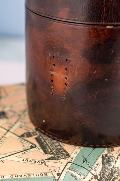 Antique Travel Sterling & Glass Bottle Set in Leather Case