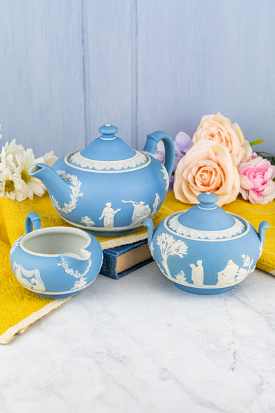 Antique Wedgwood Jasperware 3-Piece Tea Service