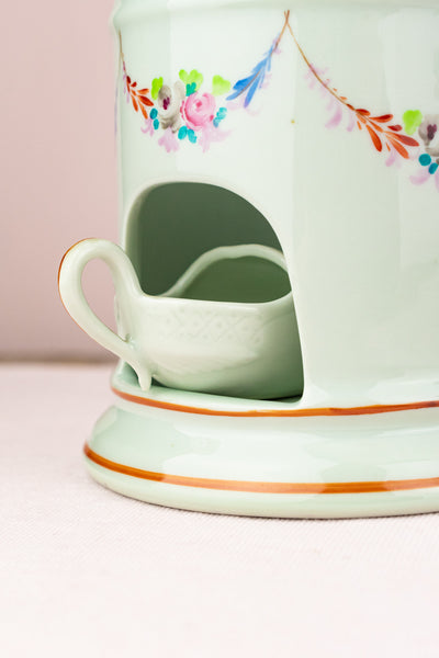 Antique French "Bonsoir & Bonne Nuit" Teapot with Warming Stand