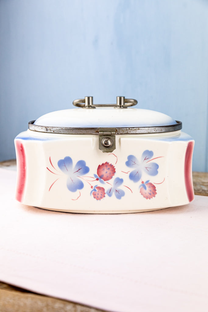 Antique Spritzdekor Ceramic Covered Lunch Box