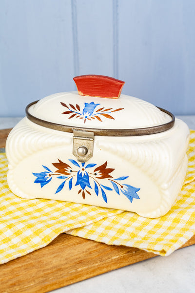 Antique "Spritzdekor" Ceramic Covered Lunch Box