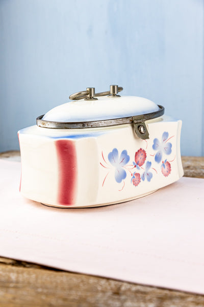 Antique "Spritzdekor" Ceramic Covered Lunch Box