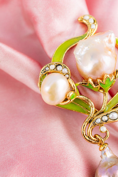Art Nouveau Enamel & Pearl Brooch