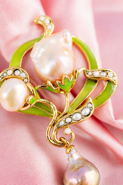 Art Nouveau Enamel & Pearl Brooch