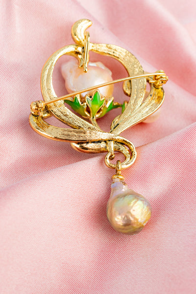 Art Nouveau Enamel & Pearl Brooch