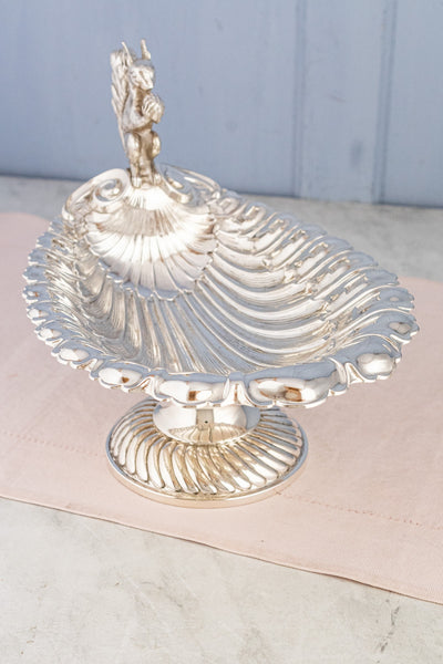 Antique English Silverplate Footed Squirrel Dish