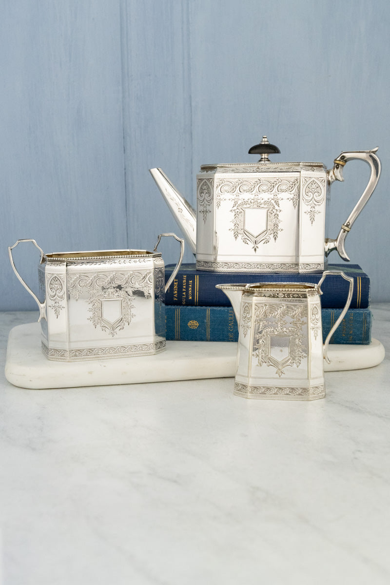Antique Octagonal Silverplate Tea Service