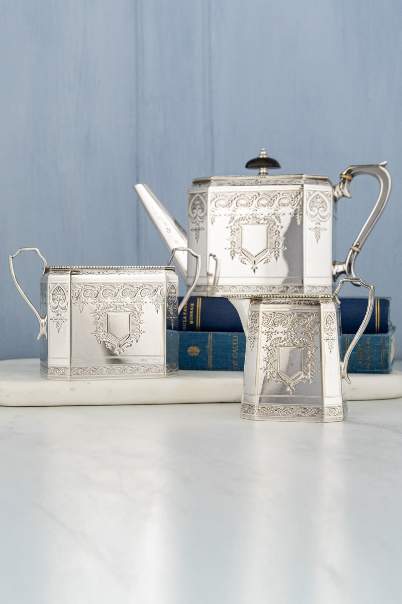 Antique Octagonal Silverplate Tea Service