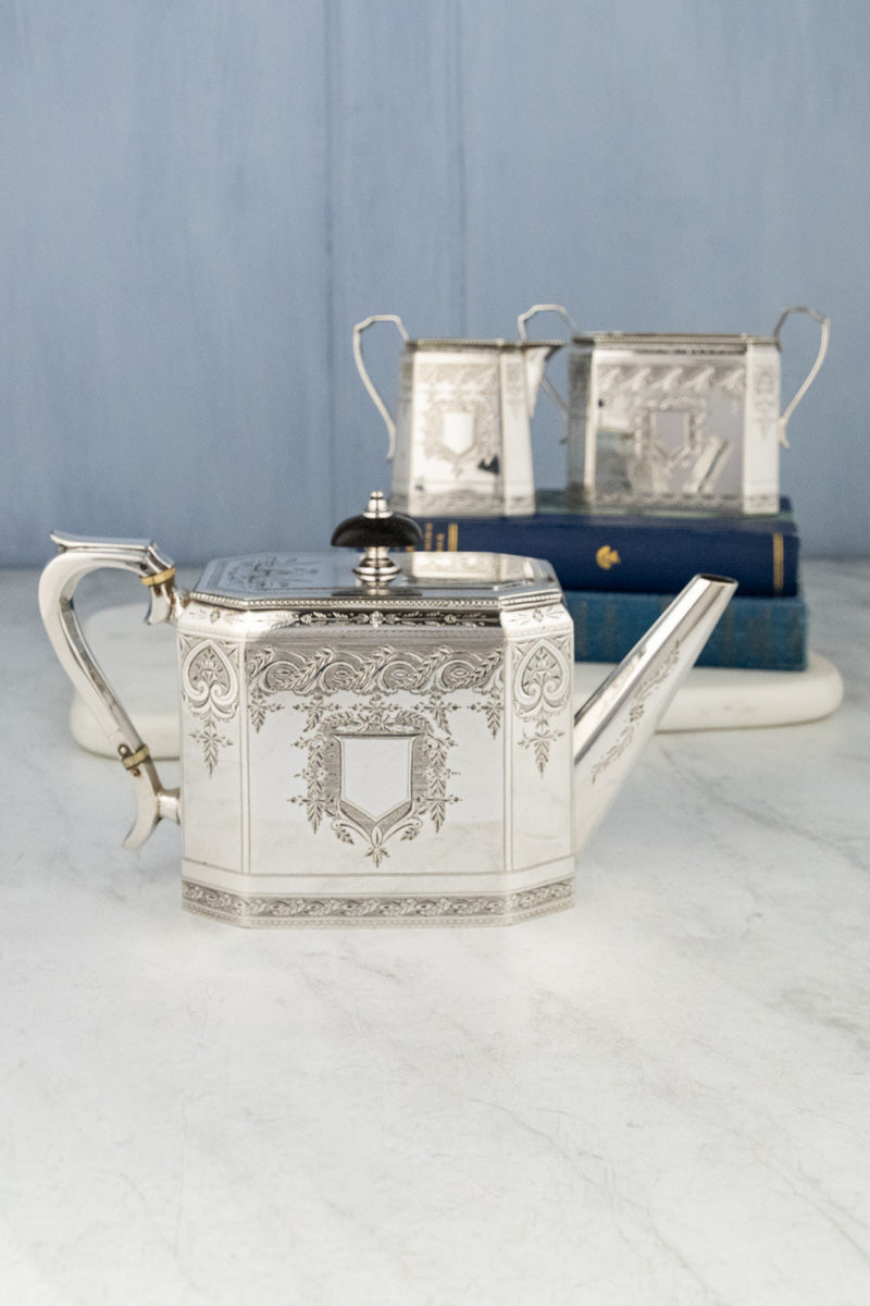Antique Octagonal Silverplate Tea Service