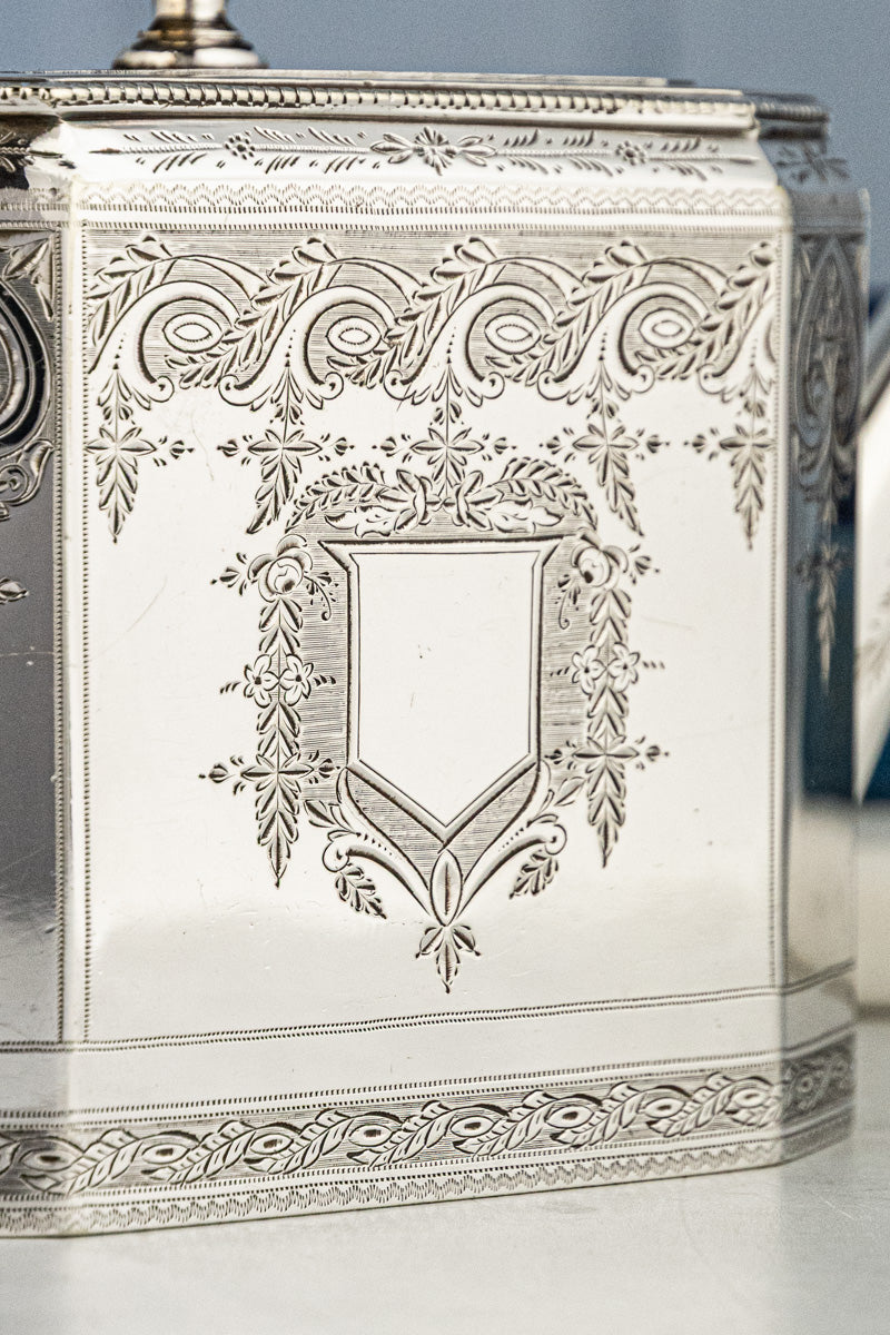 Antique Octagonal Silverplate Tea Service