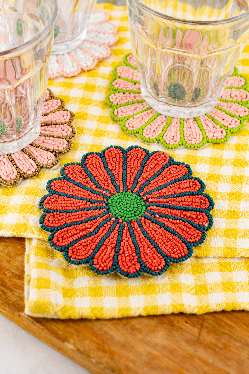 Beaded Flower Coasters - Set of 4