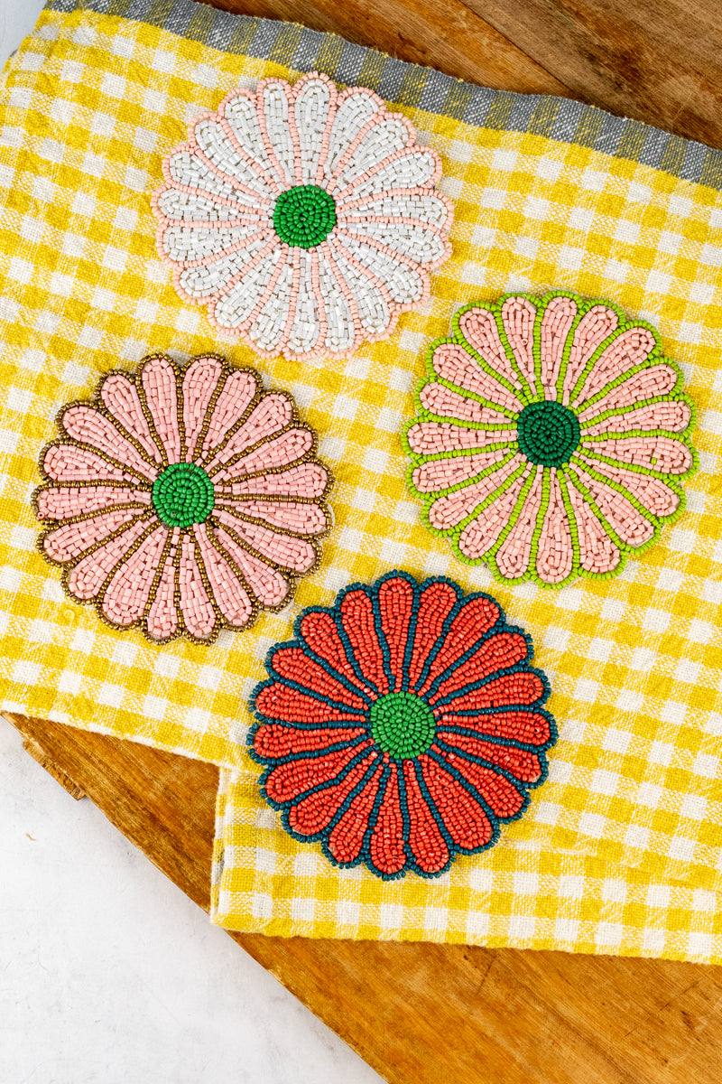 Beaded Flower Coasters - Set of 4