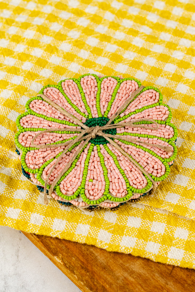 Beaded Flower Coasters - Set of 4