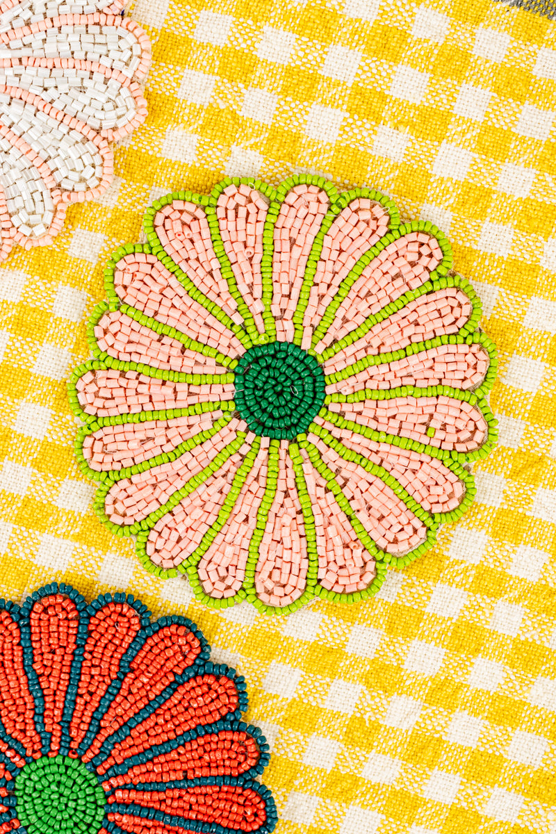 Beaded Flower Coasters - Set of 4