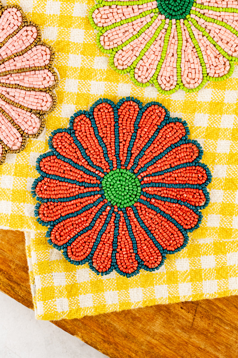 Beaded Flower Coasters - Set of 4