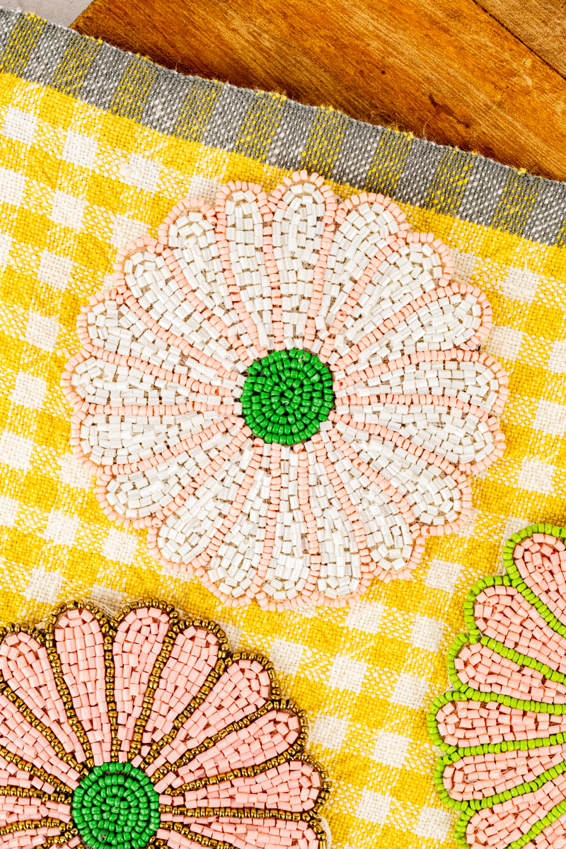 Beaded Flower Coasters - Set of 4