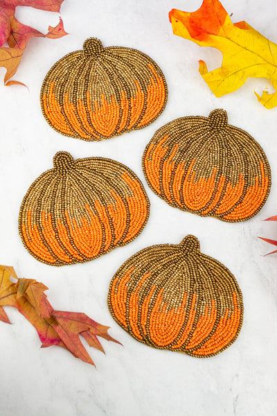 Beaded Pumpkin Coasters - Set of 4