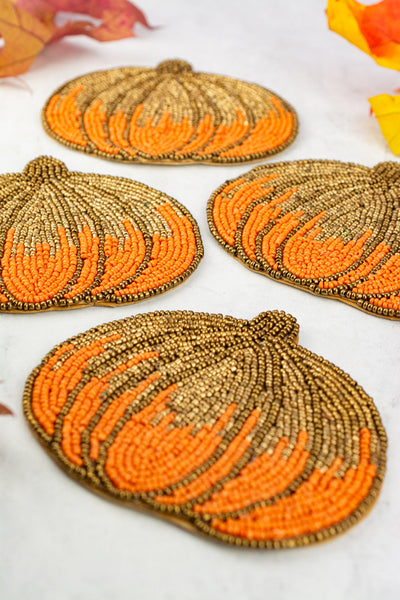 Beaded Pumpkin Coasters - Set of 4