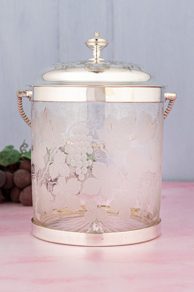 Antique English Glass & Silverplate Biscuit Barrel