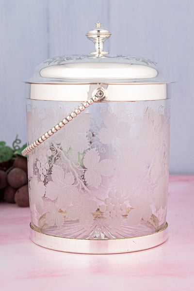 Antique English Glass & Silverplate Biscuit Barrel