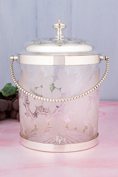 Antique English Glass & Silverplate Biscuit Barrel