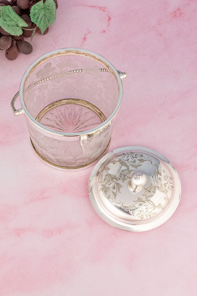 Antique English Glass & Silverplate Biscuit Barrel